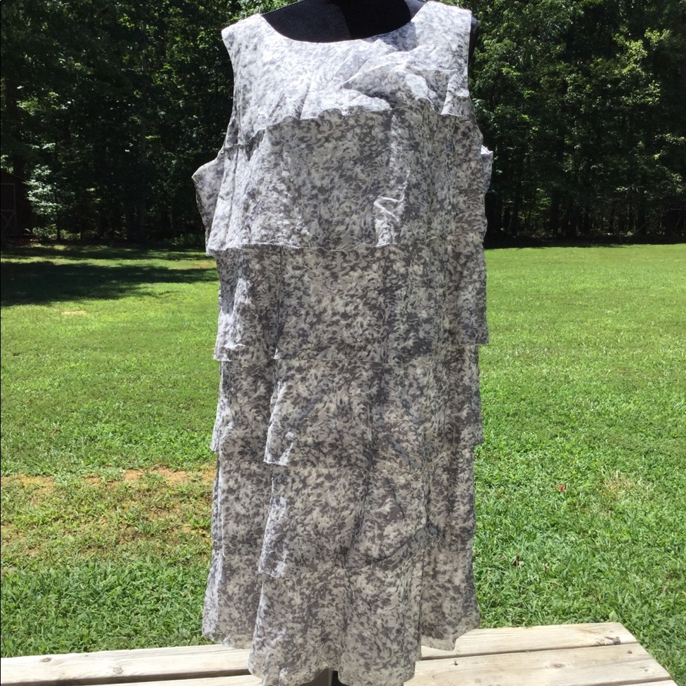 Talbots Woman 20W Gray/White Cotton Dress